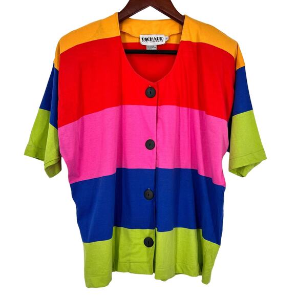 Vintage Richard and Company Womens Sz Large Rainbow Wearable Art Shirt Top - Picture 1 of 7